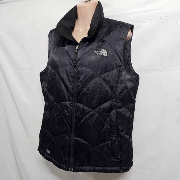 The North Face 550 Goose Down Puffer Vest Women Size L Black Quilted Full Zip - Picture 6 of 13